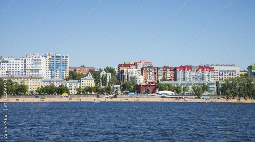Volga river embankment in Samara, Russia. Panoramic view of the city. On a Sunny summer day. 28 June 2018