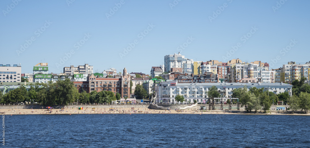 Volga river embankment in Samara, Russia. Panoramic view of the city. On a Sunny summer day. 28 June 2018
