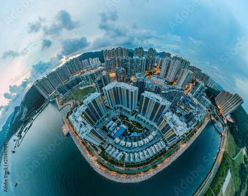 Photography Panorama image of Hong Kong Cityscape from sky view