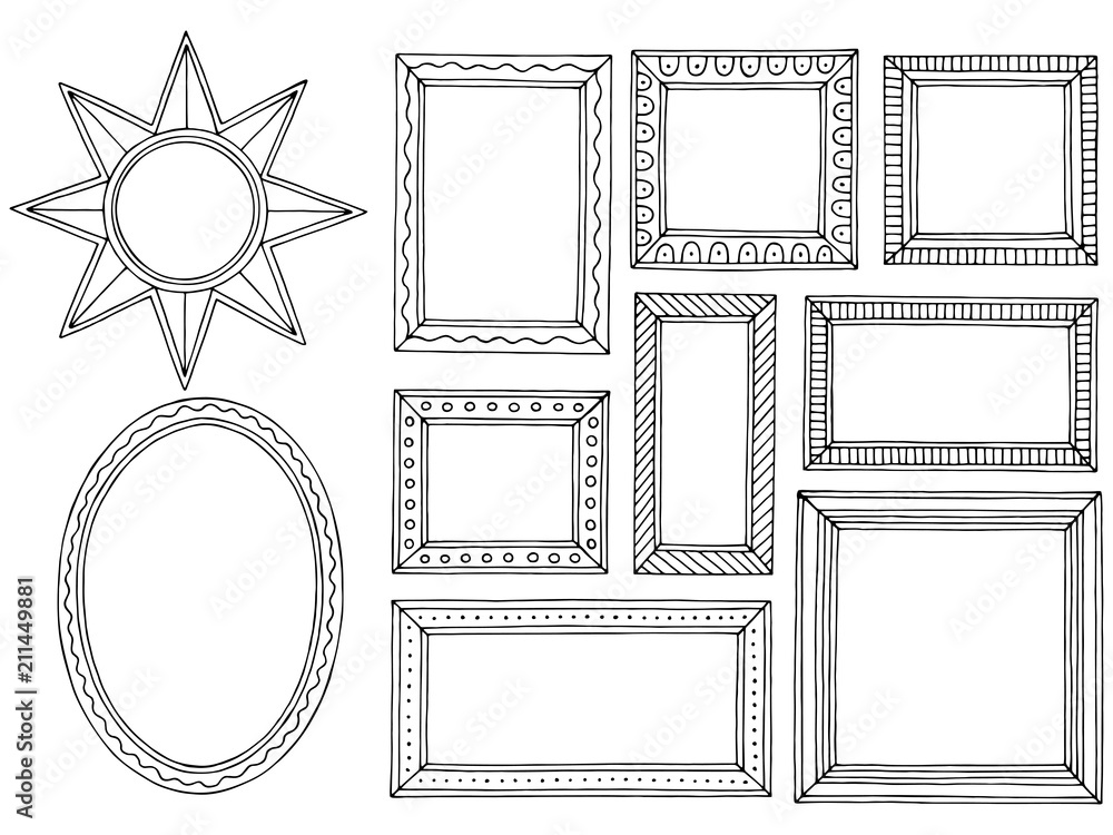 Picture frame graphic black white isolated sketch set illustration vector