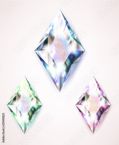 large colored jewelery diamonds with rhinestones and bright shine  illustration of white background