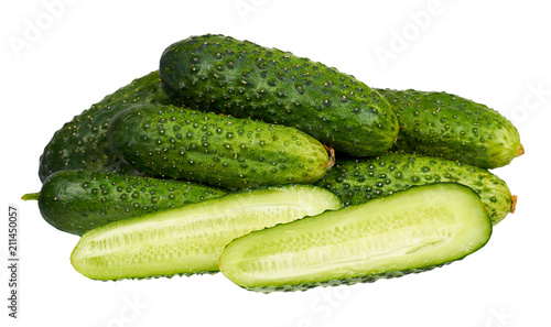 Fresh green cucumber isolated on the white background.