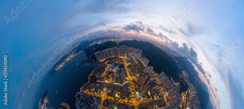Canvas Print Panorama image of Hong Kong Cityscape from sky view