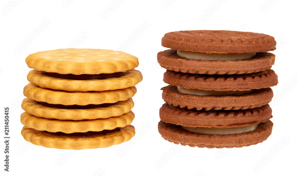 Cookies with cream filling isolated on white background. Cookies with cream filling isolated on white background.