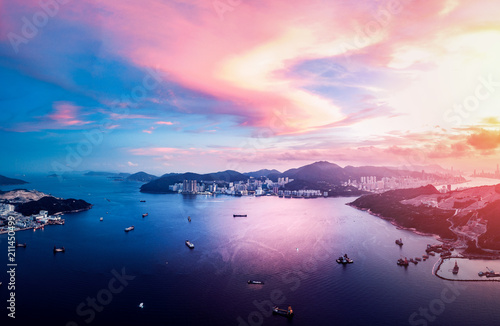 Panorama image of Hong Kong Cityscape from sky view © YiuCheung