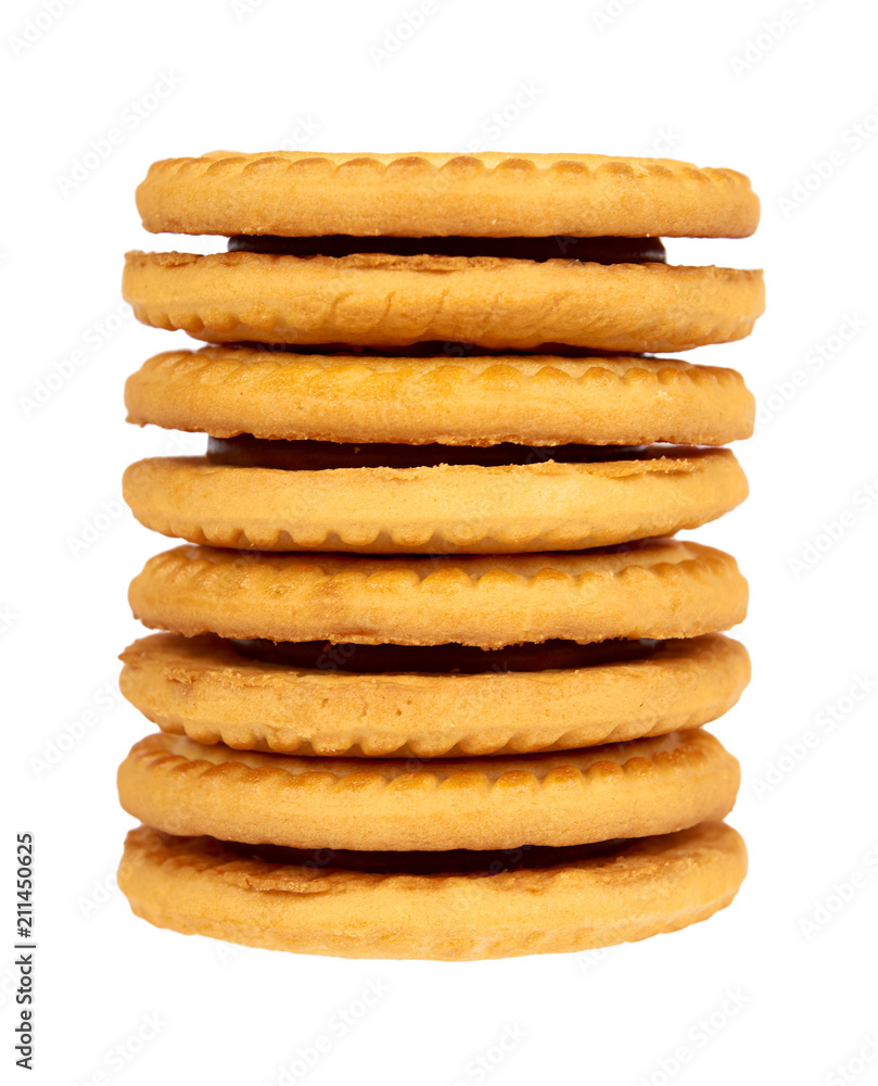 Cookies with cream filling isolated on white background. Cookies with cream filling isolated on white background.