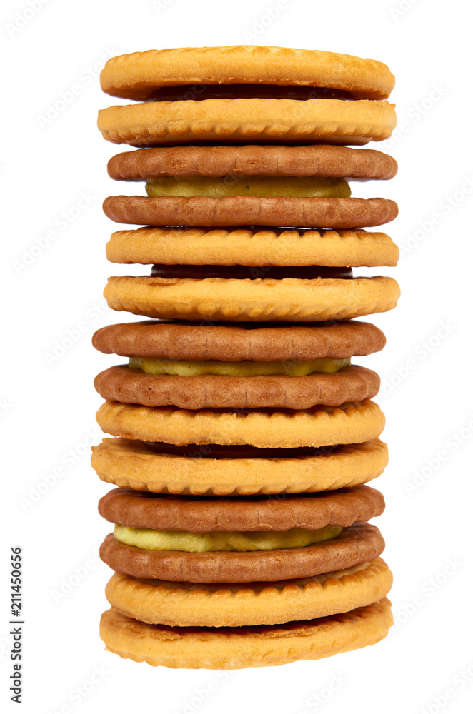 Cookies with cream filling isolated on white background. Cookies with cream filling isolated on white background.