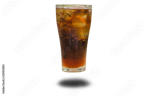Glass of cola with ice with a white background