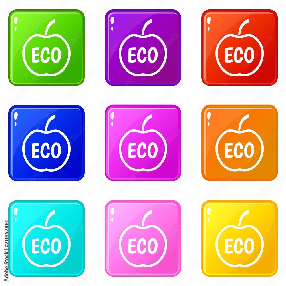 ECO apple icons of 9 color set isolated vector illustration ECO apple icons of 9 color set isolated vector illustration