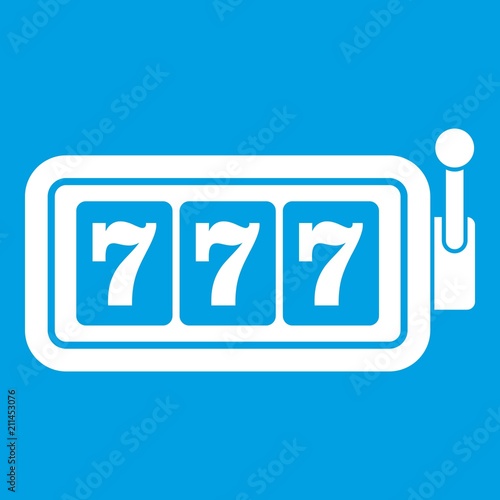 Lucky seven on slot machine icon white isolated on blue background vector illustration