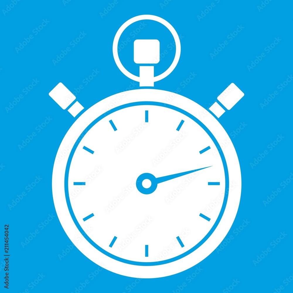 Stopwatch icon white isolated on blue background vector illustration Stopwatch icon white isolated on blue background vector illustration
