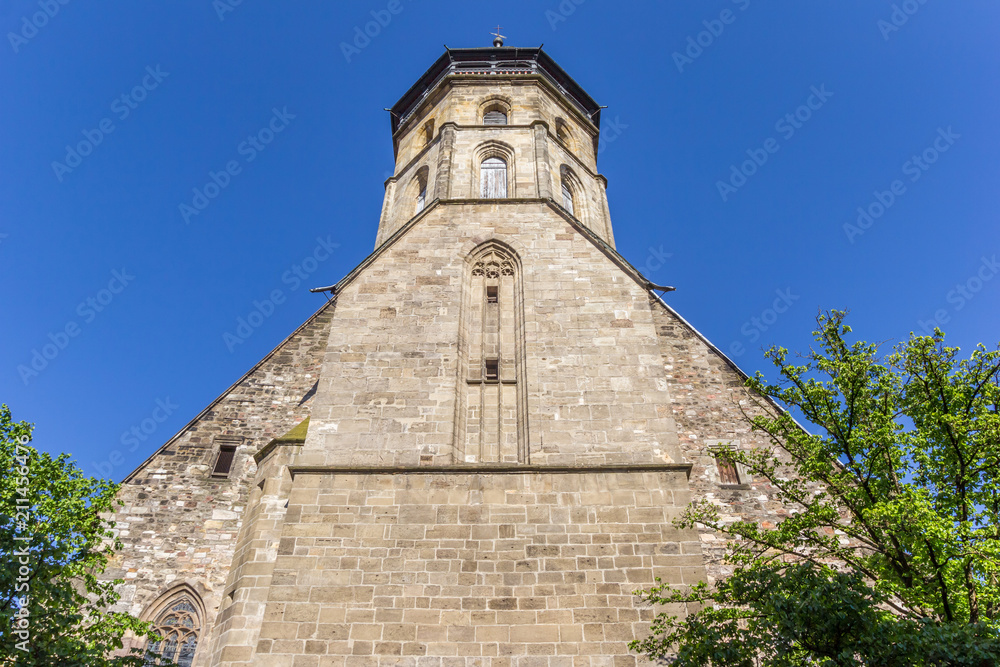 Tower of the Blasius church in historic town Hann. Muenden, Germany