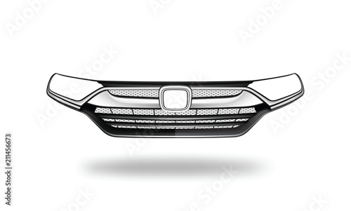 Vector illustration of The grille of car on white background. This part is front of the car body.
