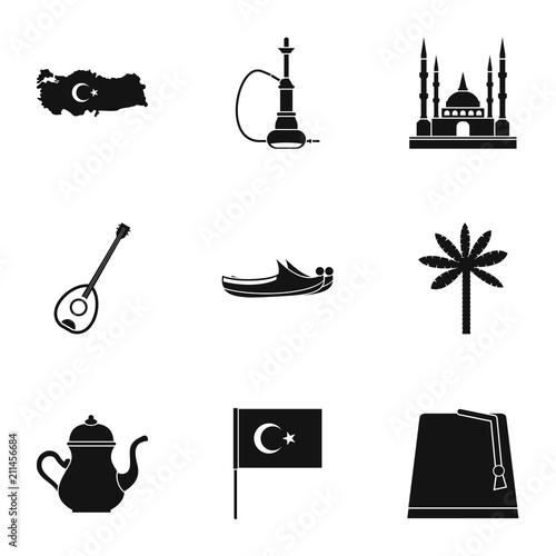 Turkey stuff icons set. Simple set of 9 Turkey stuff vector icons for web isolated on white background