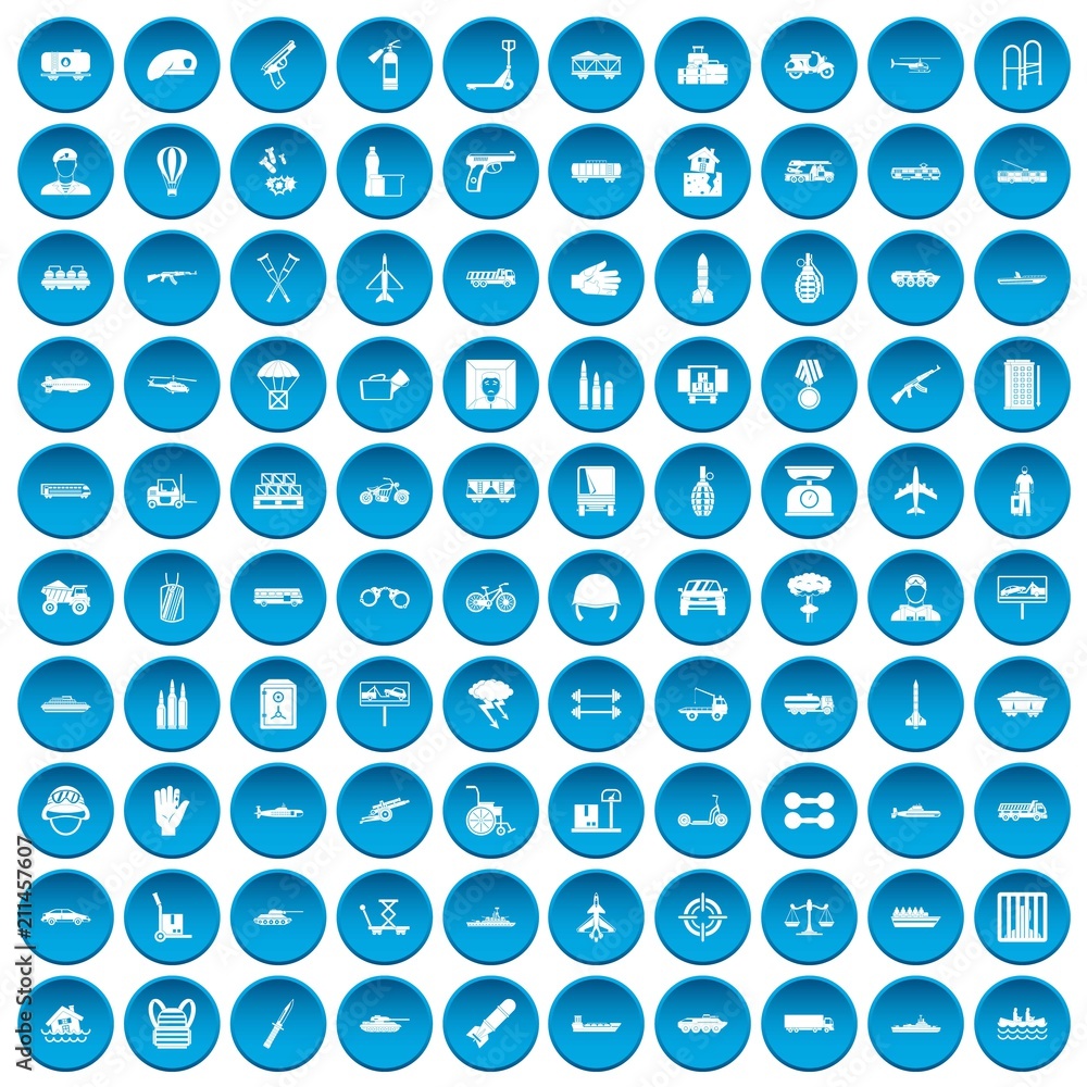 100 burden icons set in blue circle isolated on white vectr illustration 100 burden icons set in blue circle isolated on white vectr illustration