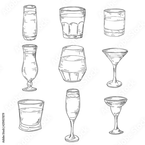 Sketch cocktail. Hand drawn drink on white background. Vector illustration