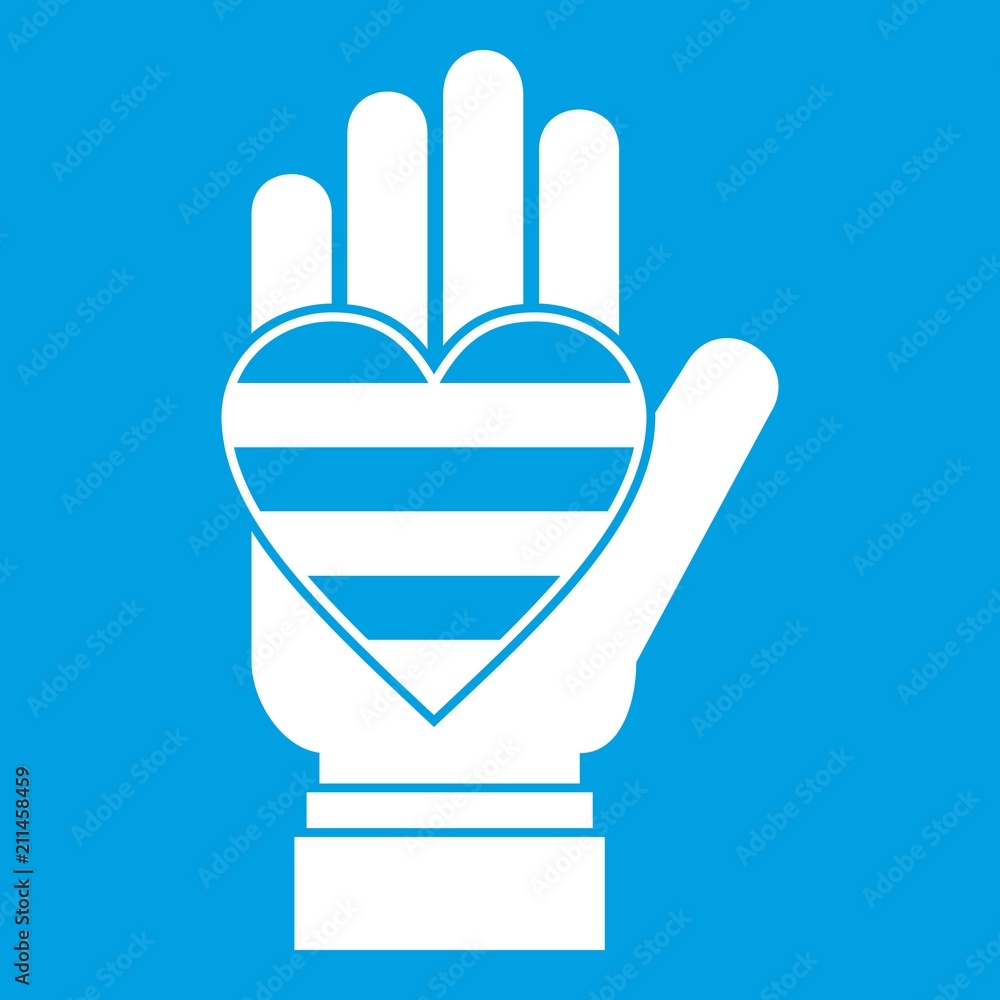 Hand holding heart of LGBT icon white isolated on blue background vector illustration Hand holding heart of LGBT icon white isolated on blue background vector illustration