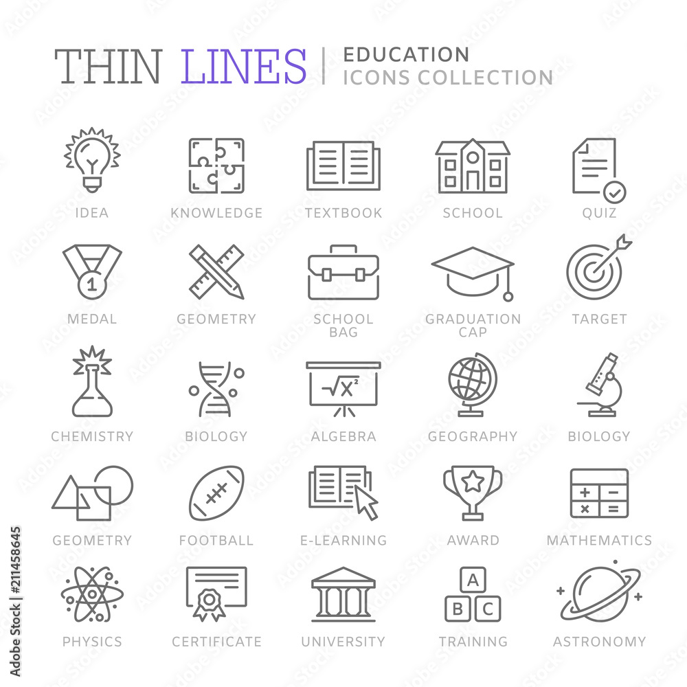 Collection of education thin line icons Collection of education thin line icons