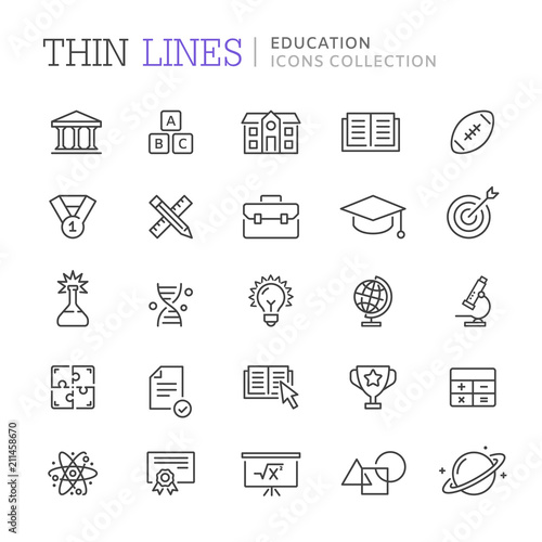 Collection of education thin line icons