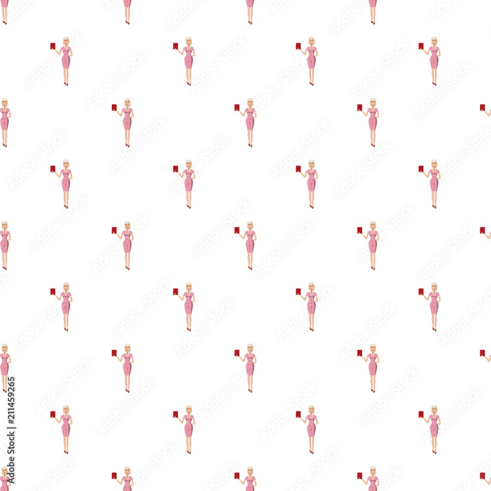 Businesswoman with red book pattern seamless repeat in cartoon style vector illustration