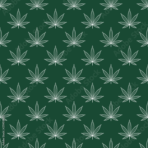 Seamless pattern with marijuana leaf. Cannabis background. Pattern can be used for fabric design, wallpaper, wrapping papers. Isolated vector illustration.
