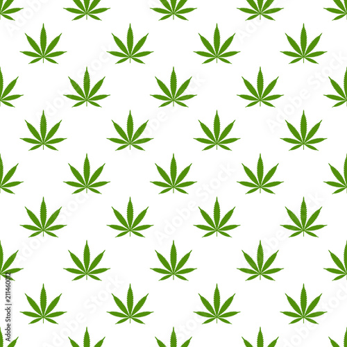 Seamless pattern with marijuana leaf. Cannabis background. Pattern can be used for fabric design, wallpaper, wrapping papers. Isolated vector illustration.