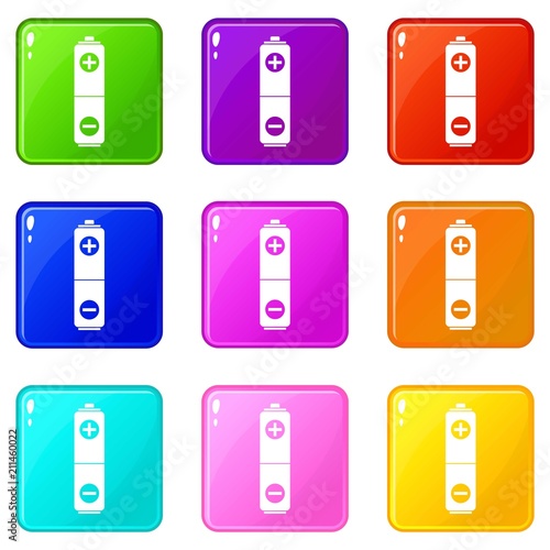 Battery icons of 9 color set isolated vector illustration