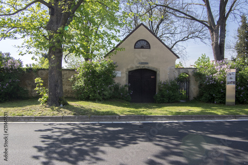 Entry to small Jewish cemetery in Hermanuv mestec in Czech republic photo