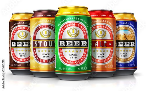Set of beer cans isolated on white background