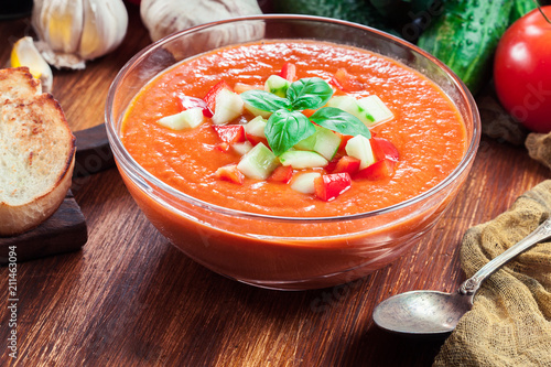 Spicy homemade gazpacho soup