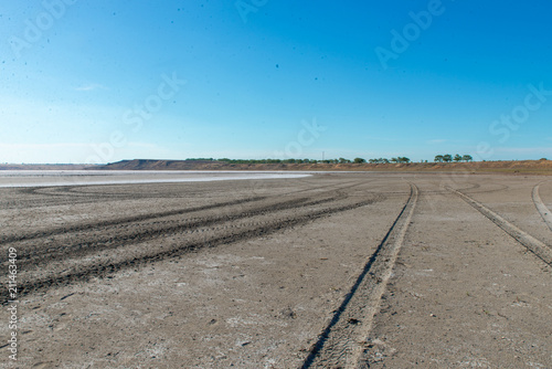 tire tracks on the salt lake
