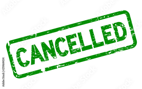 Grunge green cancelled square rubber seal stamp on white background