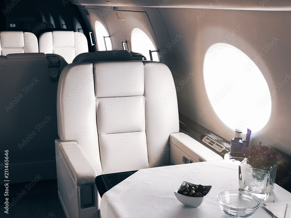 Interior of a private luxury jet - obrazy, fototapety, plakaty 