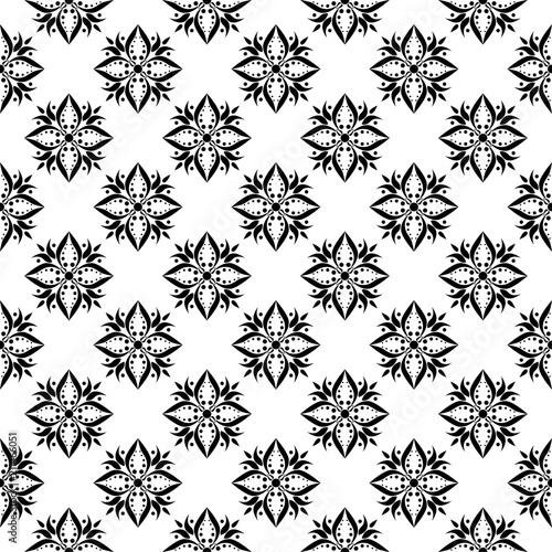 Black and white floral ornaments. Seamless pattern