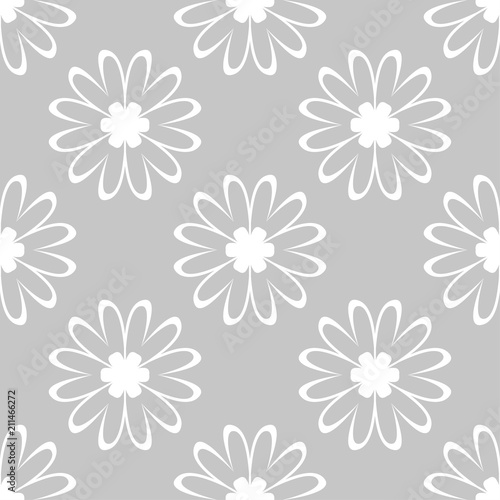 White flowers on gray background. Ornamental seamless pattern