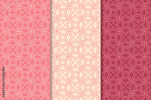 Cherry red geometric ornaments. Set of seamless patterns © Liudmyla