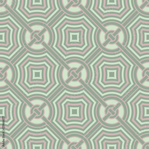 Geometric dark green seamless background wth pink elements