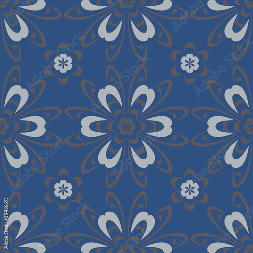 Seamless floral pattern. Dark blue background with flower designs