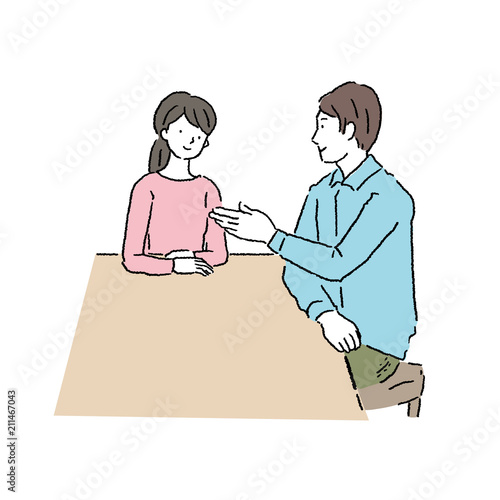 話し合いをする　男女　イラスト