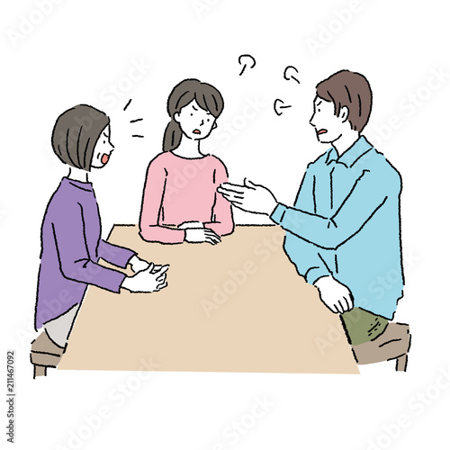 話し合う　家族　イラスト