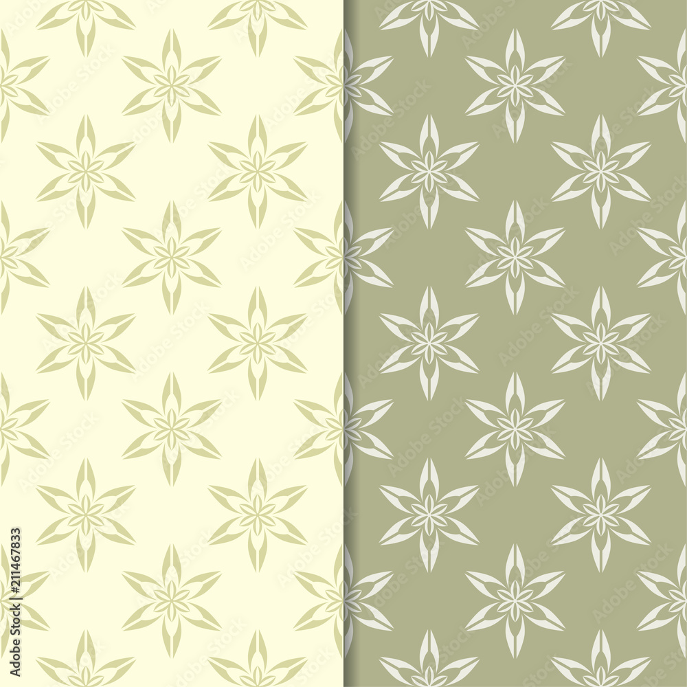 Olive green floral backgrounds. Set of seamless patterns Olive green floral backgrounds. Set of seamless patterns
