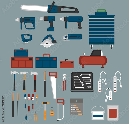 Tools shop icons set in flat style