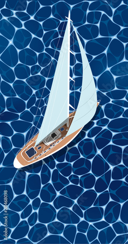 Sailing ship flyer. Top view sail boat on water