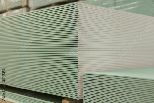 Valokuva Pallet with plasterboard in the building store