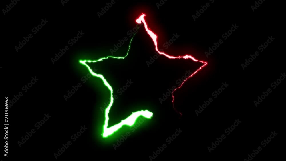 loopable GREEN RED neon Lightning bolt STAR symbol shape flight on black background animation new quality unique nature light effect video footage loopable GREEN RED neon Lightning bolt STAR symbol shape flight on black background animation new quality unique nature light effect video footage