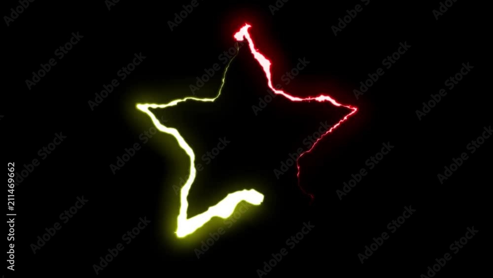 loopable YELLOW RED neon Lightning bolt STAR symbol shape flight on black background animation new quality unique nature light effect video footage loopable YELLOW RED neon Lightning bolt STAR symbol shape flight on black background animation new quality unique nature light effect video footage