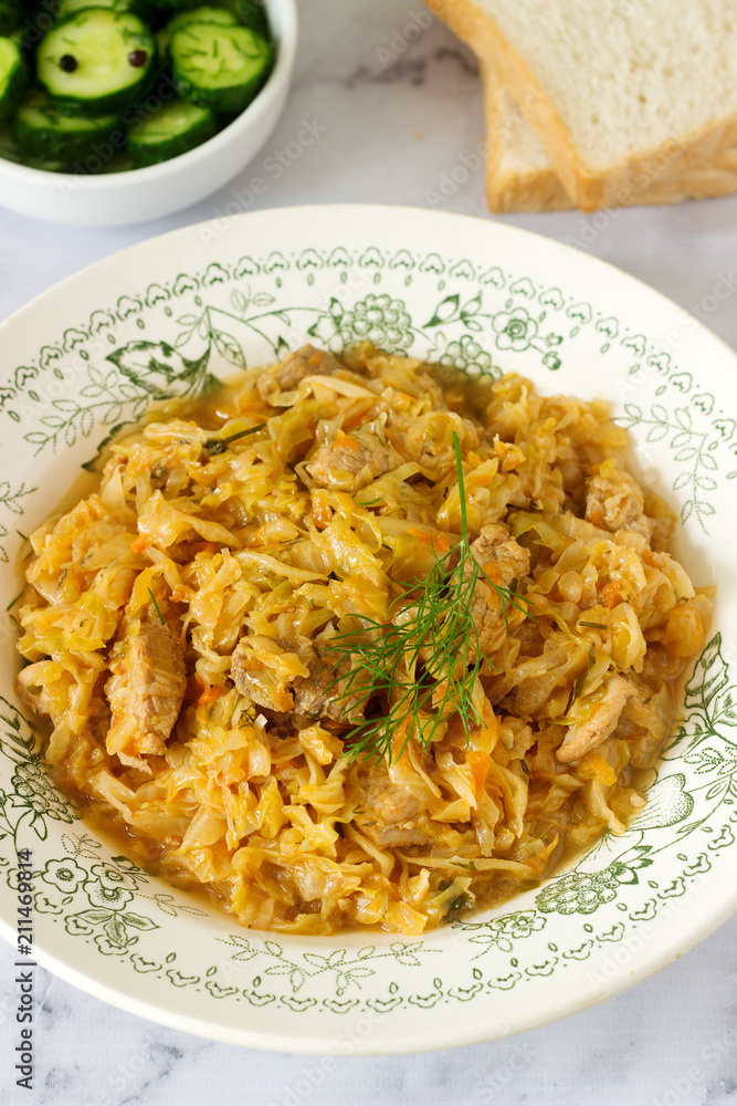 A traditional dish of some European countries is bigos made from cabbage, other vegetables and meat. A traditional dish of some European countries is bigos made from cabbage, other vegetables and meat.