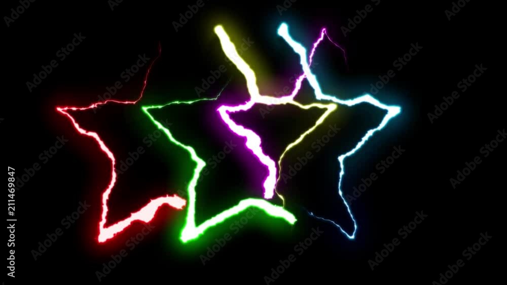 loopable RAINBOW neon Lightning bolt STAR symbol shape flight on black background animation new quality unique nature light effect video footage loopable RAINBOW neon Lightning bolt STAR symbol shape flight on black background animation new quality unique nature light effect video footage