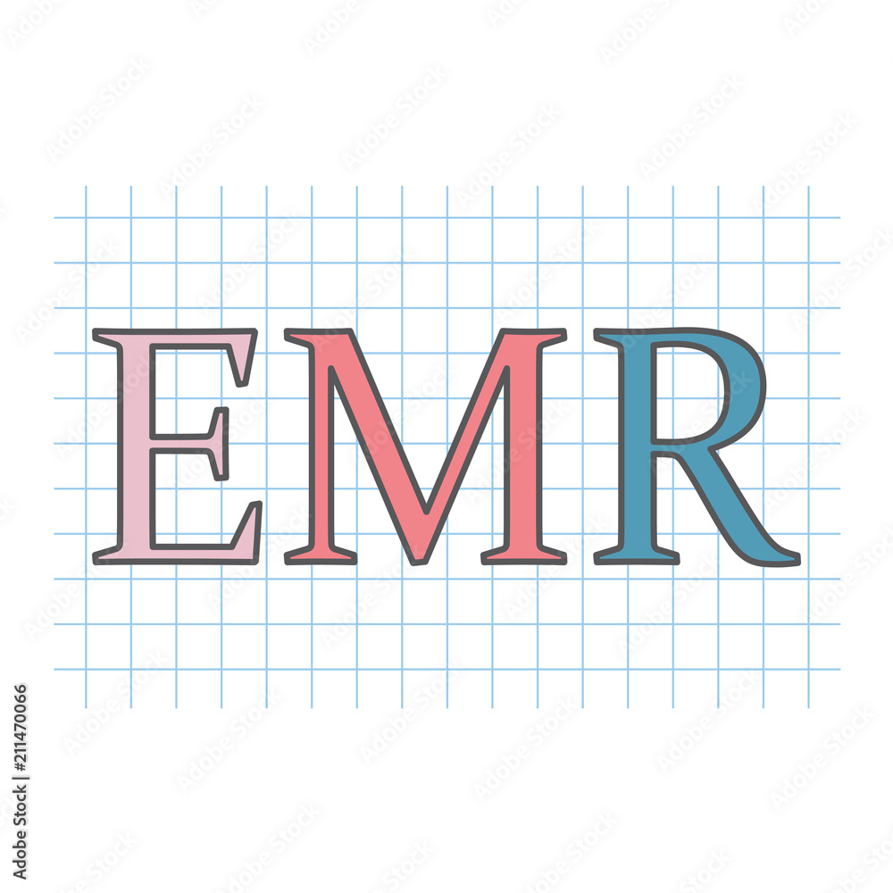EMR (Electronic Medical Record) written on checkered paper sheet- vector illustration EMR (Electronic Medical Record) written on checkered paper sheet- vector illustration