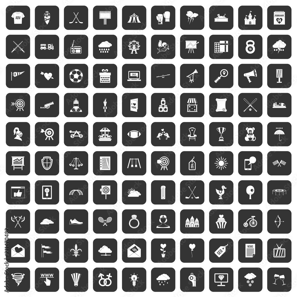 100 arrow icons set in black color isolated vector illustration